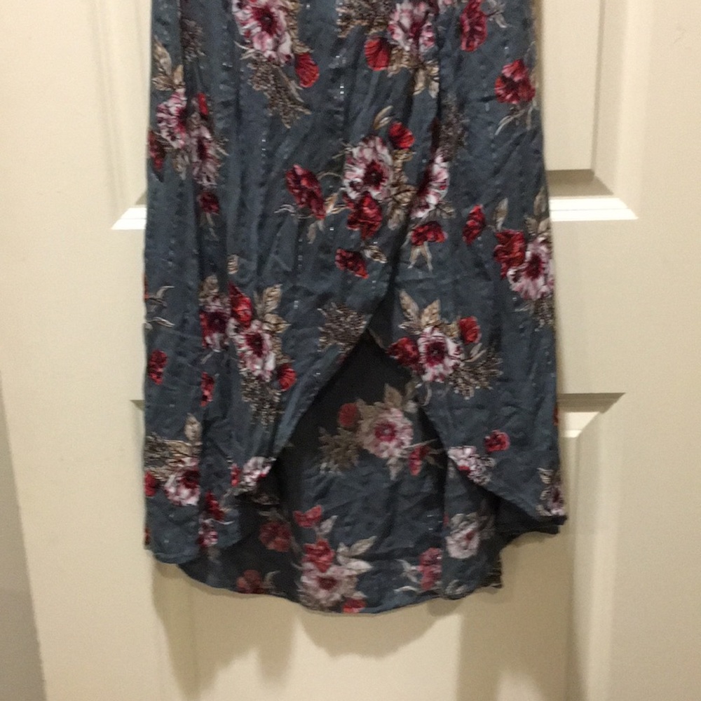 Blue Rain womens floral stitched wrap skirt silver metallic threading size M